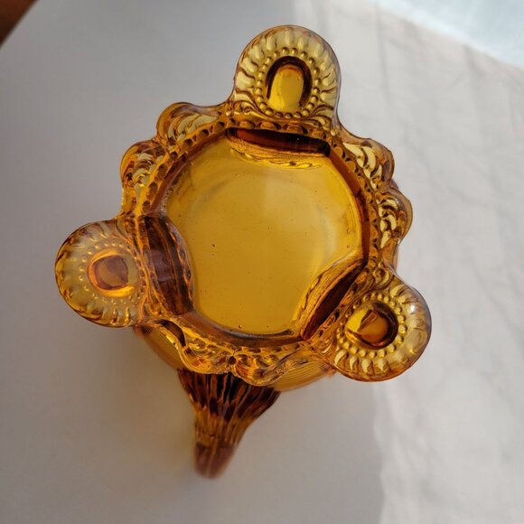 Antique Indiana Amber Dewey Depression Glass Pitcher With Floral & Geometric Des - Picture 3 of 10